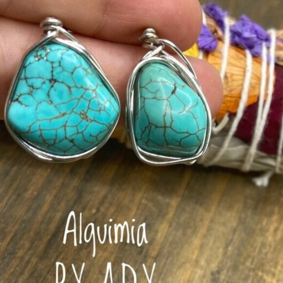 Alquimia Turquoise Wire Wrapped Earrings - Picture 1 of 1